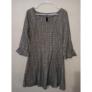 NEW Women's Large Gypsies And Moondust Black & Yellow Plaid Bell Sleeve Dress